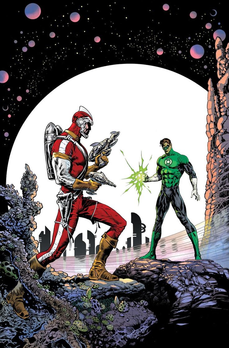 the green lantern and red lantern are standing in front of a full moon