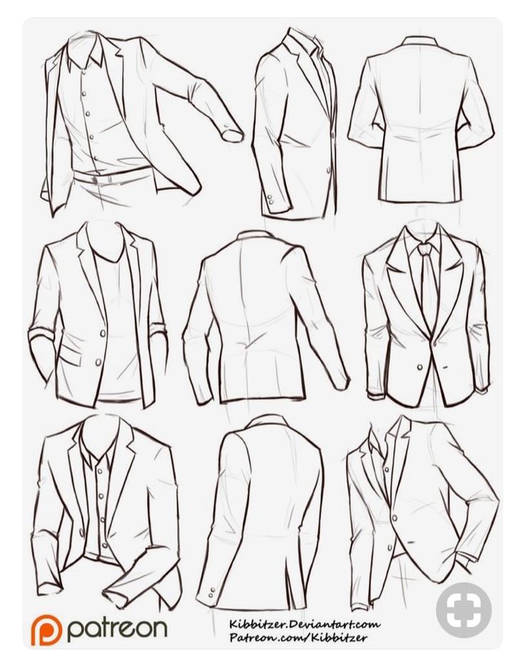 a set of men's suits and jackets in different styles, all drawn by hand