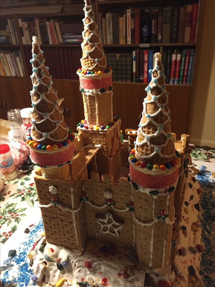 an elaborate gingerbread castle made to look like it's going to be built