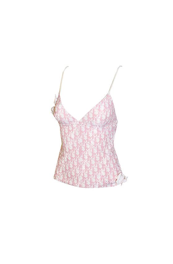 Christian Dior Pink Girly Cami Top Monogram Trotter Logo Print | Tokyo Roses Vintage