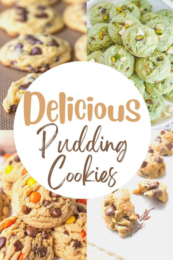 delicious puddinging cookies collage with the words delicious puddinging cookies overlayed