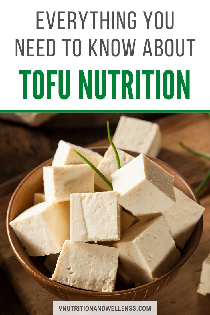 tofu in a bowl with text overlay that says everything you need to know about tofu nutrition