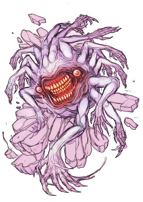 a drawing of an evil creature with large teeth