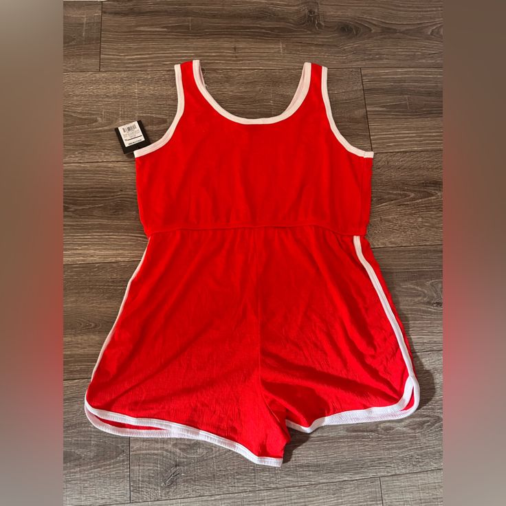 Super Cute Retro Jumper!! Very Soft And Comfortable Red Cotton Loungewear Jumpsuits And Rompers, Red Cotton Jumpsuits And Rompers For Loungewear, Red Cotton Jumpsuit And Romper For Loungewear, Casual White Jumpsuits And Rompers For Workout, Sporty White Sleeveless Jumpsuits And Rompers, White Sleeveless Sporty Jumpsuits And Rompers, White Sleeveless Sporty Jumpsuit, Class Pants, Retro Jumper