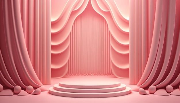 an image of a stage with pink curtains