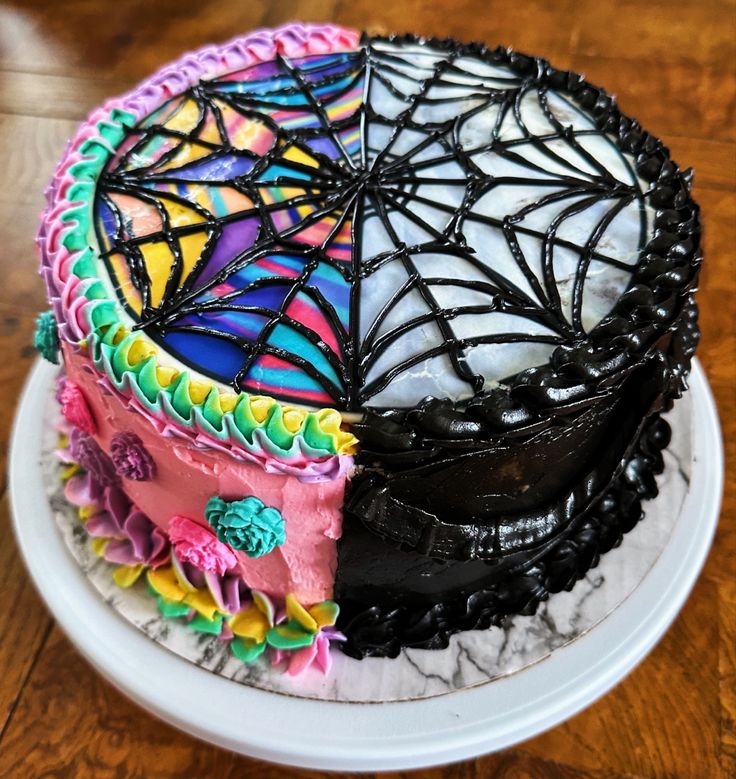 a decorated cake sitting on top of a white plate