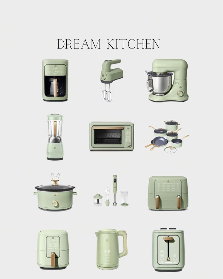 an advertisement for a kitchen appliance with various appliances and accessories on it's side