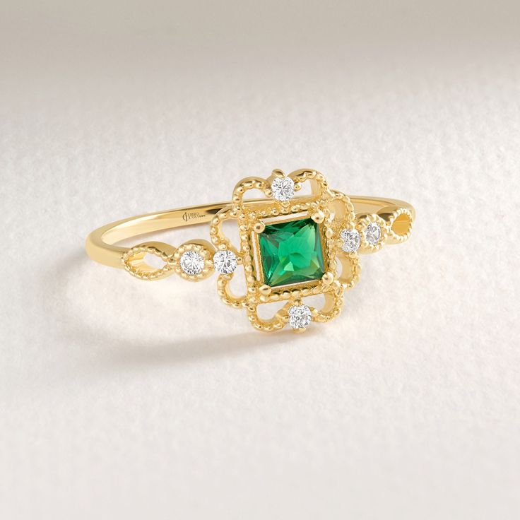 Here's Emerald Diamond Birthstone Ring Art Deco. This 14K Gold Personal Stone Engagement Ring will be perfect Personal Stone Ring for Her, Bride and wife! We can create 18K Custom Gemstone Jewelry with her wedding, engagement or anniversary night ceremony. This Luxury Ring will be best gift for your wife or mother as well! This 14K Anniversary Ring is great shower ring with Stunning and Dainty Birth Stone. This Unique Designer Ring will be will be either special night shower ring!  Emerald Diamond Ring can be switched with her birth month stone as a Birth Month Ring. This Dainty and delicate inspirational ring has symbolizing your everlasting love & serves as a perfect gift for Fiance, wife, women or gifted from mom Please check our other engagement rings: https://www.etsy.com/shop/Cristoj Green 14k Gold Diamond Ring For Anniversary, Green Diamond 14k Gold Ring For Anniversary, Green Diamond Ring In 14k Gold For Anniversary, Green 14k Gold Diamond Anniversary Ring, Art Deco Emerald Ring With Diamond For Gift, Art Deco Emerald Ring With Diamond As Gift, Gold Emerald Ring With Cubic Zirconia Birthstone, Gold Cubic Zirconia Emerald Birthstone Ring, Gold Emerald Ring With Center Stone For Promise