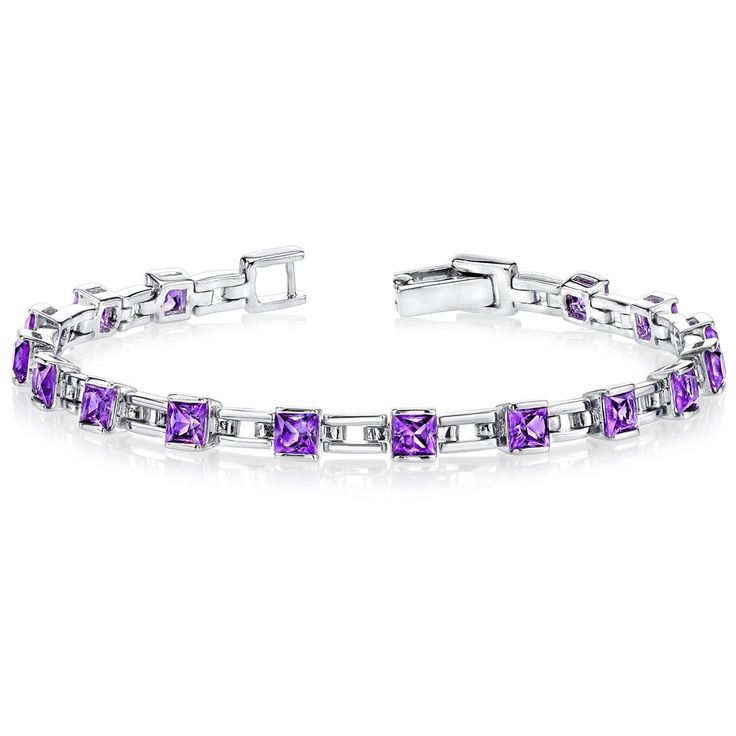 Inspired by a love of luxury Dress it up or dress it down. But don't leave the palace gardens without this crown jewel. This classic bracelet features princess shape Peora natural Amethyst gemstones in .925 sterling silver. Our natural Amethyst gemstones are a unique gift from nature. By cutting them in a way that respects the rough's natural radiance, we ignite their inherent intensity and maximize their brilliance to deliver on our signature Peora standard. Handcrafted in pure .925 sterling silver goodness, this bracelet has been carefully coated in an elegant rhodium finish. Our artisans are expertly trained in this process which fortifies the bracelet's strength, shine and brilliance. Looking to treat yourself, just because? We're all for that. Our concierge stylists are here to help w Alexandrite Necklace, Ring Necklace Men, Palace Gardens, Jewelry Questions, Blue Sapphire Bracelet, Peridot Bracelet, Blue Sapphire Necklace, Classic Bracelets, Wedding Anniversary Rings