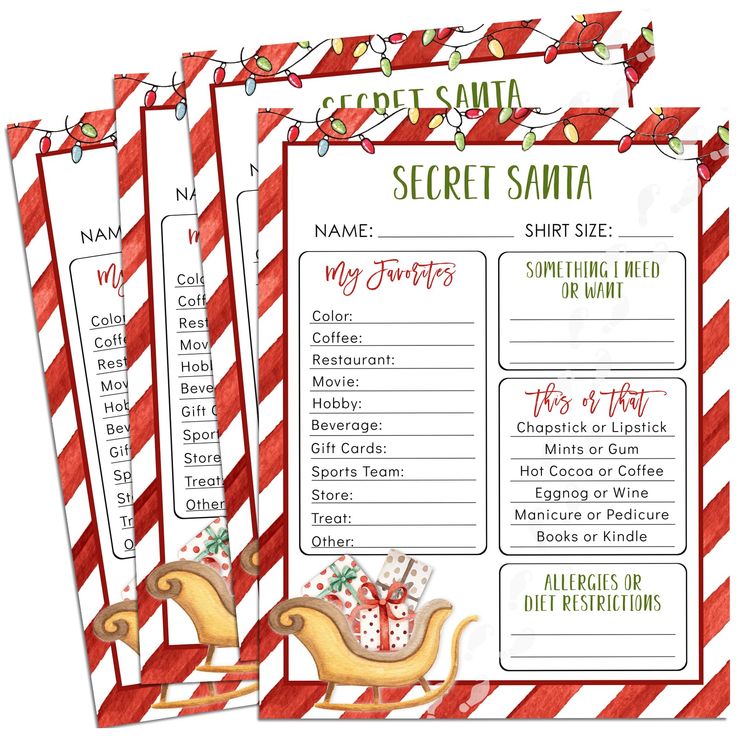 two christmas menus with santa's sleigh and candy canes on them