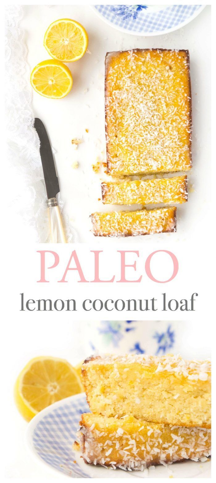 paleo lemon coconut loaf cake on a plate