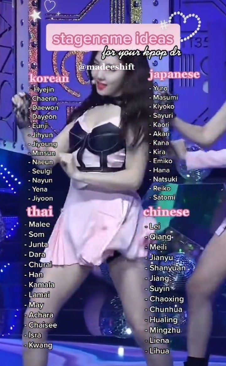 Kpop Female Rappers, Good Stage Names, Cute Kpop Group Name Ideas, Stage Names Kpop Ideas, Kpop Shifting Stage Names, Newjeans Username Ideas Kpop, Kpop Idols Name List, Kpop Business Name Ideas, Cute Stage Names