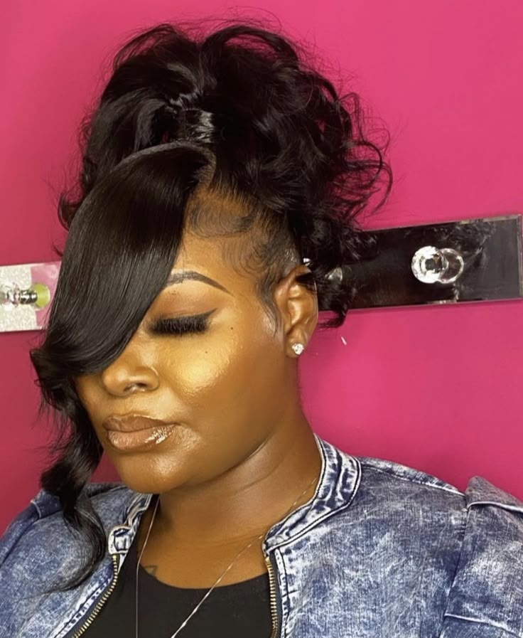 Formal Updos Half Up Half Down, Lacefront Ponytail Wig, Up Do Ponytail Black Hair, Frontal Ponytail Hairstyles, Elegant Hairstyles For Black Women, Updo Styles For Black Women, Long Ponytail Hairstyles, High Ponytail Hairstyles, Weave Ponytail Hairstyles