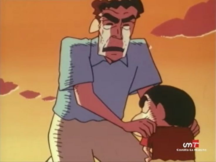 an animated image of a man being comforted by another person's arm and head