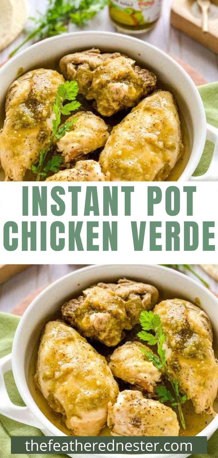 instant pot chicken veggies in a white bowl with parsley on the side