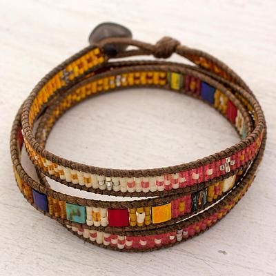 Beaded wrap bracelet, 'Colorful Dance' - Beaded Wrap Bracelet Multicolor Multi Cord from Guatemala Bead Loom Bracelets, Beads Bracelet Design, Beaded Wrap Bracelets, Wrap Bracelets, Beaded Wraps, Chan Luu, Bead Leather, Leather Wrap Bracelet, Colorful Bracelets