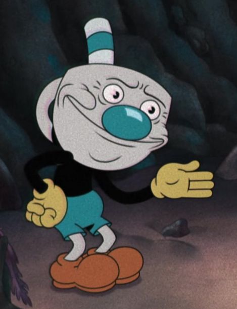 an animated character is standing in the middle of a cave with his hands out and eyes wide open