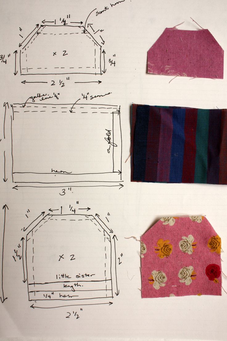 three pieces of fabric are laid out next to each other on a piece of paper