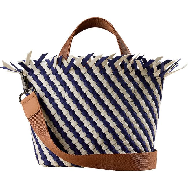 A tote with an edge. The Havana Small Tote is a fresh take on the classic handwoven neoprene tote, updated with textural fringe finishing and nylon webbing handles. Inspired by Mediterranean beach umbrellas, Striped is a classic motif made modern. Open top with magnetic snap closure. Matching woven zippered pouch included. Nylon handles. | Naghedi NYC | Women's Havana Striped Small Hand-Woven Tote Bag, Venice (Stripes) | Maisonette collects the best children’s products from around the world (unlike Zulily, Etsy, The Tot, Farfetch Kids, Childrensalon, Crate and Kids, Kohls, Wayfair, Buy Buy Baby, Nordstroms, Mini Boden, J.Crew Factory, or PotteryBarn Kids), creating a curated shopping experience for you. Think of us as your shortcut to fashion for litte ones! Striped Woven Rectangular Straw Bag, Rectangular Striped Woven Straw Bag, Striped Woven Bags For Shopping, Striped Woven Shopping Bags, Striped Woven Bags For Daily Use, Woven Striped Shopping Bags, Striped Woven Rectangular Shoulder Bag, Rectangular Striped Woven Shoulder Bag, Striped Woven Straw Bag For Everyday Use