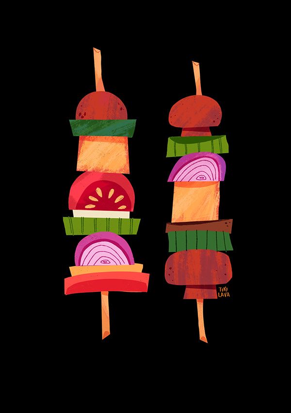 an image of food on sticks made to look like they are cut in half and stacked