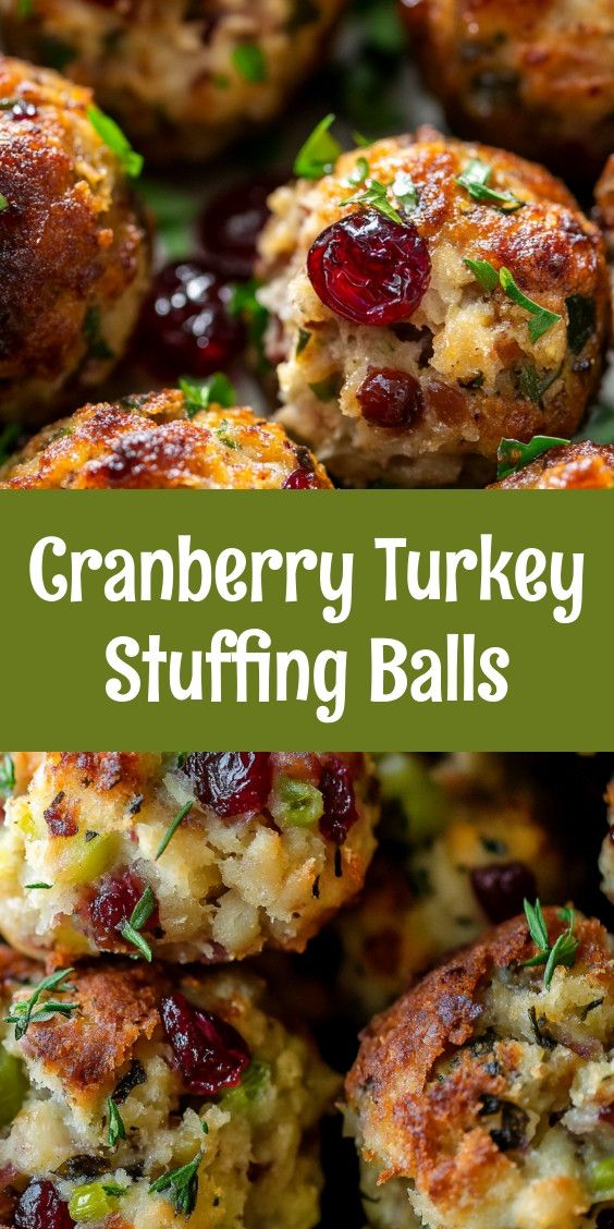 cranberry turkey stuffing balls with text overlay