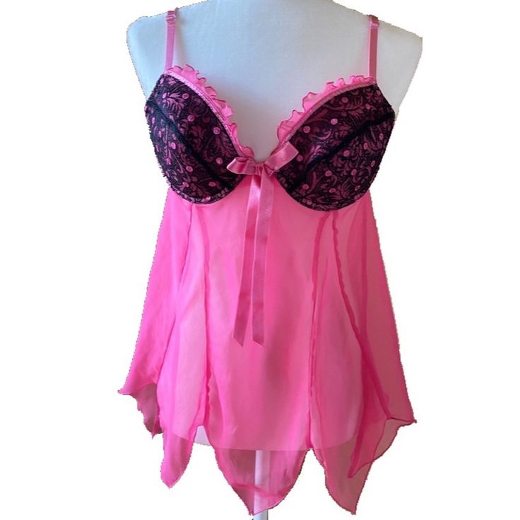 Pink And Black Lace On Bra Piece With Pink Mesh And Bow Tie. Removable Padding. Back Hook Closure. Never Used But Washed. Pink Sheer Underwire Bra, Pink Camisole Bra, Sheer Pink Bra For Summer, Pink Coquette Underwire Bra, Feminine Pink Sheer Bra, Morgan Taylor, Girly Accessories, Black Lace, Women's Intimates