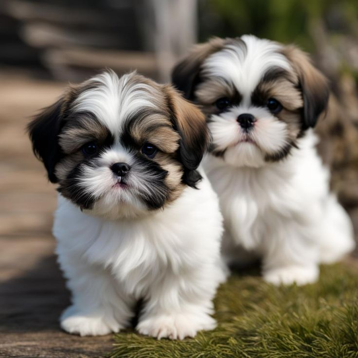 two small puppies sitting next to each other