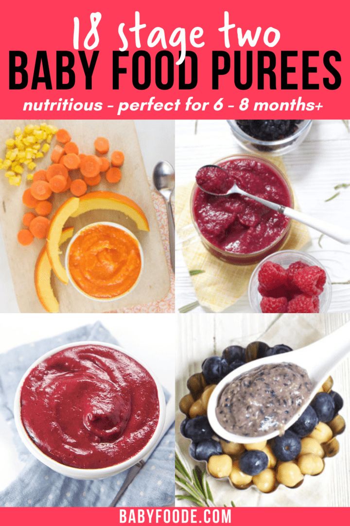 baby food purees for babies and toddlers with text overlay reading is stage two baby food purees nutritious - perfect for 8 months