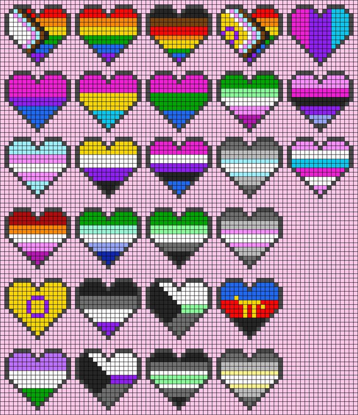 a cross stitch pattern with hearts in different colors