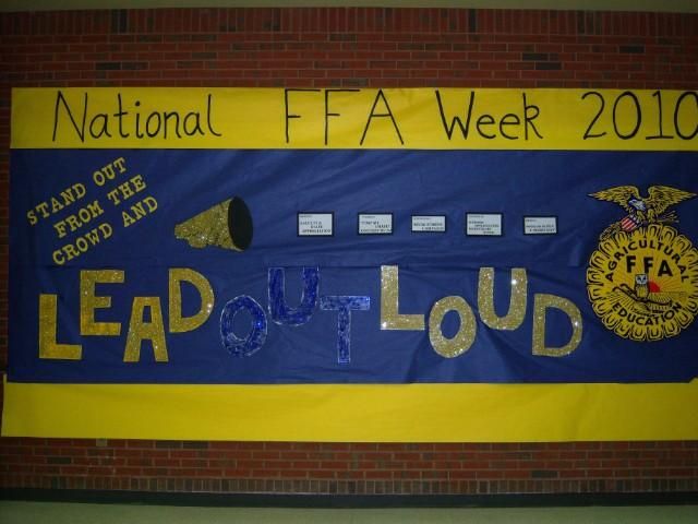 a blue and yellow banner that says lead out loud on the side of a brick wall