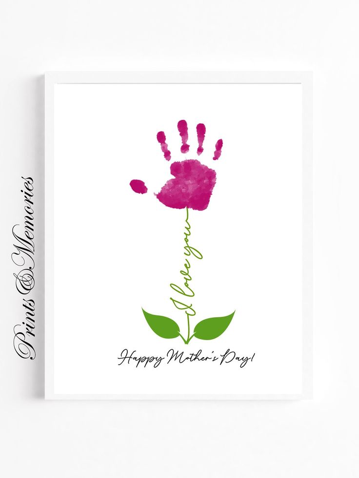 a card with a hand print on it that says, happy mother's day