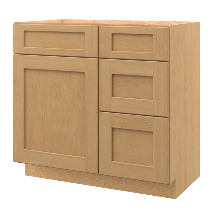 a wooden cabinet with three doors and two drawers