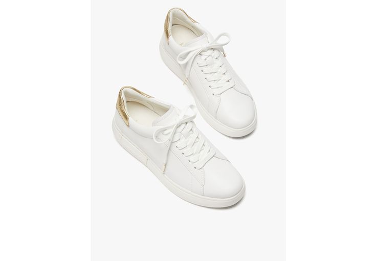 we call these our lift sneakers for a reason: the platform midsoles will add a little bit of height plus the supple nappa leather with pops of print and color will instantly elevate any outfit you pair them with. | Kate Spade Lift Sneakers, Optic White/Pale Gold - 10.5 Kate Spade White Low-top Sneakers, Kate Spade Casual Sneakers For Spring, Kate Spade Casual Spring Sneakers, Kate Spade White Sneakers For Spring, Kate Spade Lace-up Sneakers With Branded Insole, White Kate Spade Sneakers For Spring, Kate Spade Casual Low-top Sneakers, Pale Gold, Nappa Leather