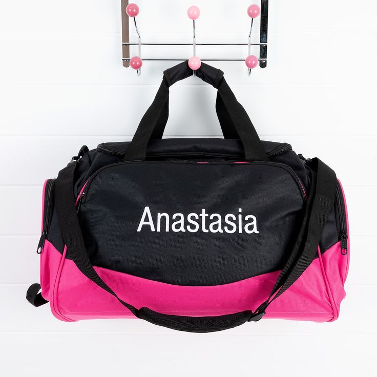 Personalised Kids Sports Duffel Bag - Pink Sporty Gym Bag For Sports, Sporty Breathable Gym Bag For School, Sporty Breathable Duffle Bag For Sports, Sporty Large Capacity Duffle Bag For School, Sporty Black Duffle Bag For School, Pink Large Capacity Gym Bag, Black Sporty Gym Bag For Sports Events, Large Capacity Pink Gym Bag, Black Sporty Gym Bag For Sports