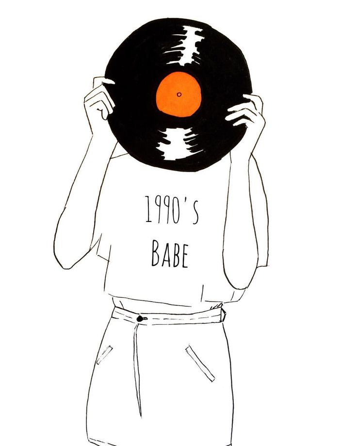 a drawing of a person holding a record in front of their face with the words 1970's babe on it