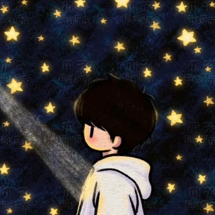 a drawing of a boy looking up at the stars