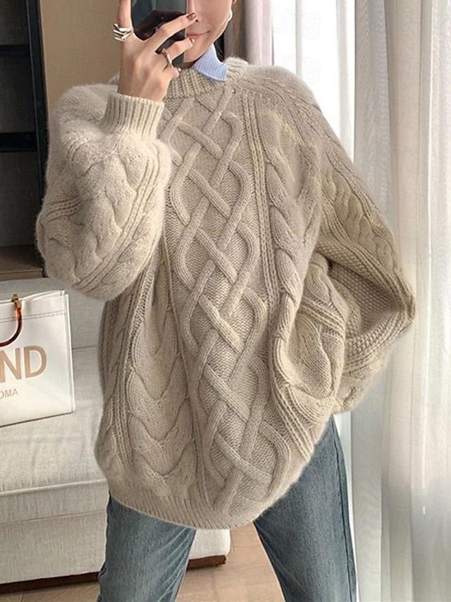 Oversized Cable Knit Sweater, Beige Pullover, Oversize Pullover, Pull Oversize, Pullover Outfit, Basic Sweaters, Oversized Pullover, Yellow Sweater, Sweaters Online