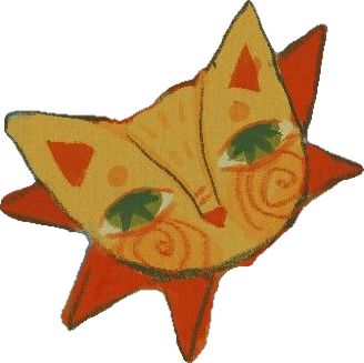 an orange cat with green eyes on it's face is shown in the shape of a star