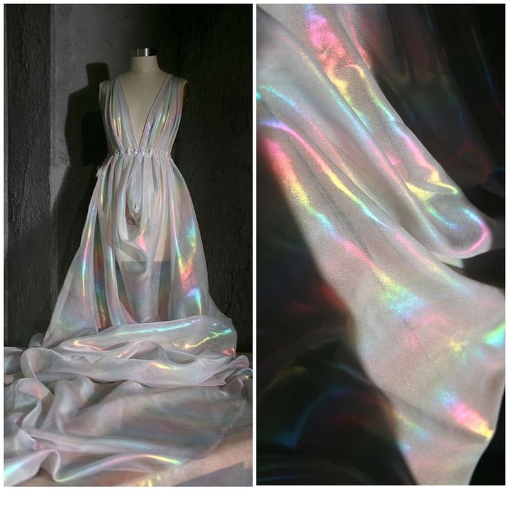 Wholesale Iridescent Magic Color Chiffon Fabric,Girl Dress Gauze,Wedding Decor,Fashion Designer Fabric, Note: This listing only is for 1 yard shiny fabric. Maybe a little color difference because of the light and different computer display. Width: About 130cm Length: This listing is for 1 yard. You will get a continue piece, if you buy more than 1 yard. Weight: About 60g / yard Feature: Iridescent Color Chiffon Fabric. Soft Smooth! You will see different color at different angles and light This Soft Summer Dress, Chifon Dress, Holographic Dress, Party Decor Diy, Holographic Fabric, Iridescent Fabric, Dance Outfit, Shiny Fabric, Organza Dress