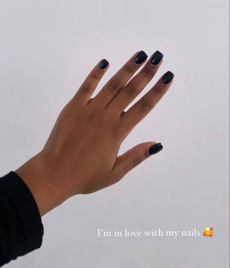 Shirt Black Nails, Black Mani Pedi, Short Black Square Nails, Short Square Black Nails, Plain Black Nails, Square Black Nails, Black Square Acrylic Nails, Short Black Acrylic Nails, Coffin Black Nails