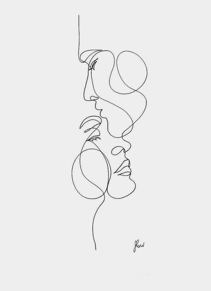 a line drawing of two people's faces, one in profile and the other behind them