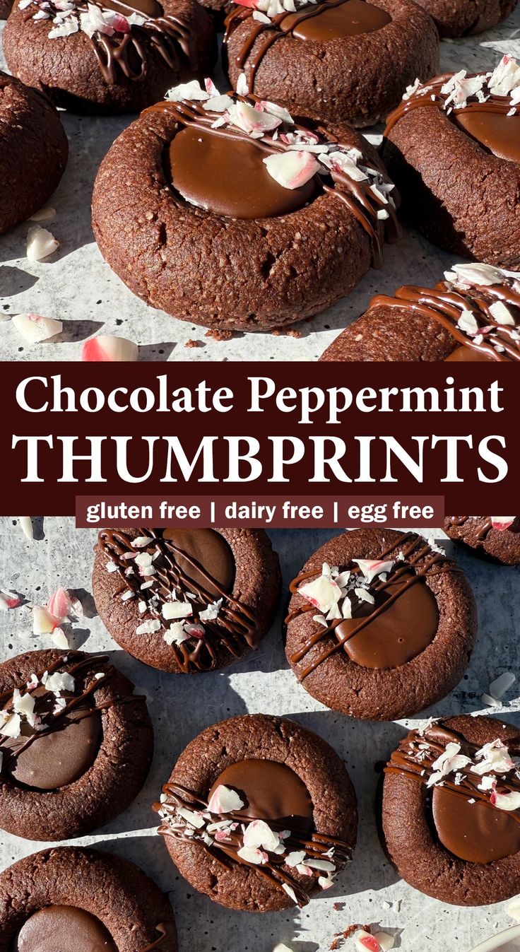 chocolate peppermint thumbprints with white and red sprinkles on top