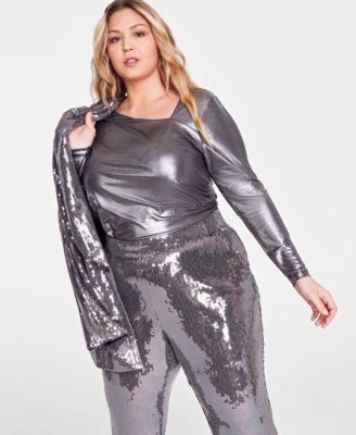 I.N.C. International Concepts Plus Size Asymmetrical-Neck Metallic Foil Top, Created for Macy's - Macy's Wedding Slippers, Pants Shirt Men, Under Pants, Tall Jeans, Under Dress, Metallic Foil, Plus Size Shirts, Barnes And Noble, Outdoor Apparel