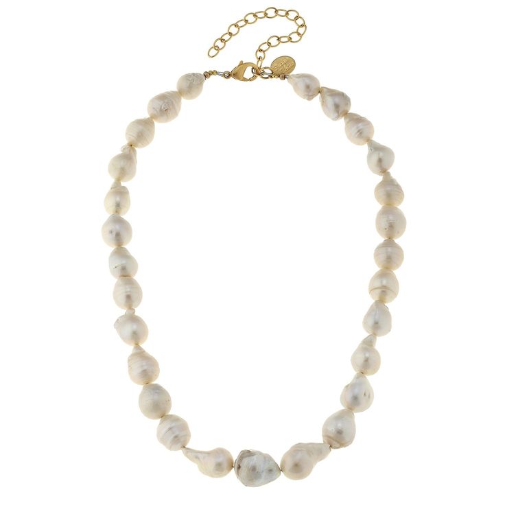 Genuine Freshwater Baroque Pearl Necklace 16 inches with a 3 inch Extender Chain Handcast 24Kt Gold Plated Handmade in San Antonio,TX Classic Baroque Pearl Necklace With Round Beads, Classic Single Strand Baroque Pearl Necklace, Single Strand Baroque Pearl Necklaces, Pearl White Necklace With Baroque Pearl Chain, Single Strand Baroque Pearl Necklaces In Pear Shape, Single Strand Pear-shaped Baroque Pearl Necklaces, Baroque Pearl Briolette Necklace In Pearl White, Single Strand Baroque Pearl Briolette Jewelry, Baroque Pearl White Briolette Pearl Necklace