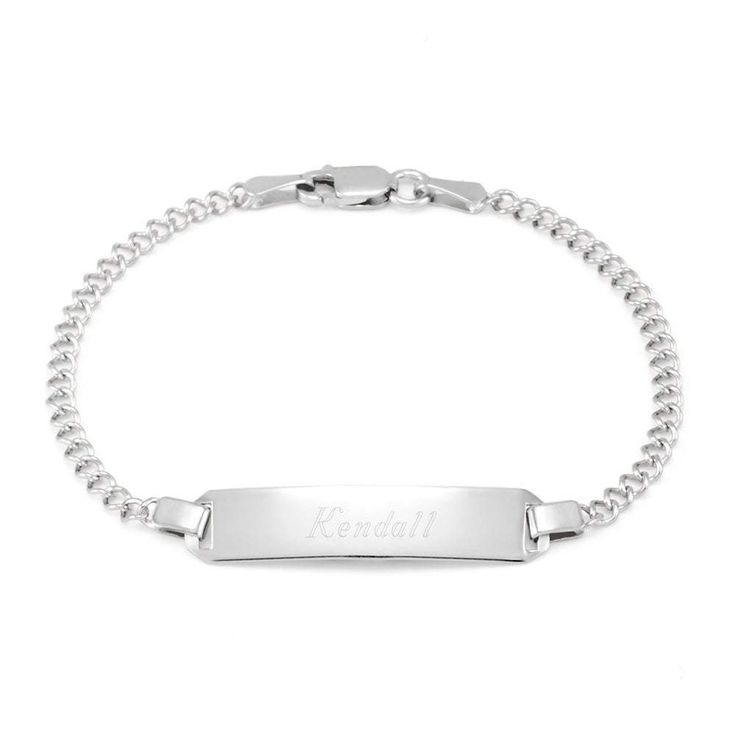 Customizable babies ID bracelet  an engravable baby bracelet in sterling silver at Eves Addiction. Personalized silver baby identification bangle bracelet. Classic Hypoallergenic Bracelets As Personalized Gift, Classic Hypoallergenic Bracelets For Personalized Gifts, Sterling Silver White Gold Bracelet With Name, Classic Adjustable Silver Name Bracelet, Personalized White Gold Sterling Silver Bracelet, Classic White Gold Name Bracelet, White Gold Sterling Silver Name Bracelet With Engraving, Adjustable White Gold Nameplate Bracelet, Personalized Sterling Silver Name Bracelet In White Gold