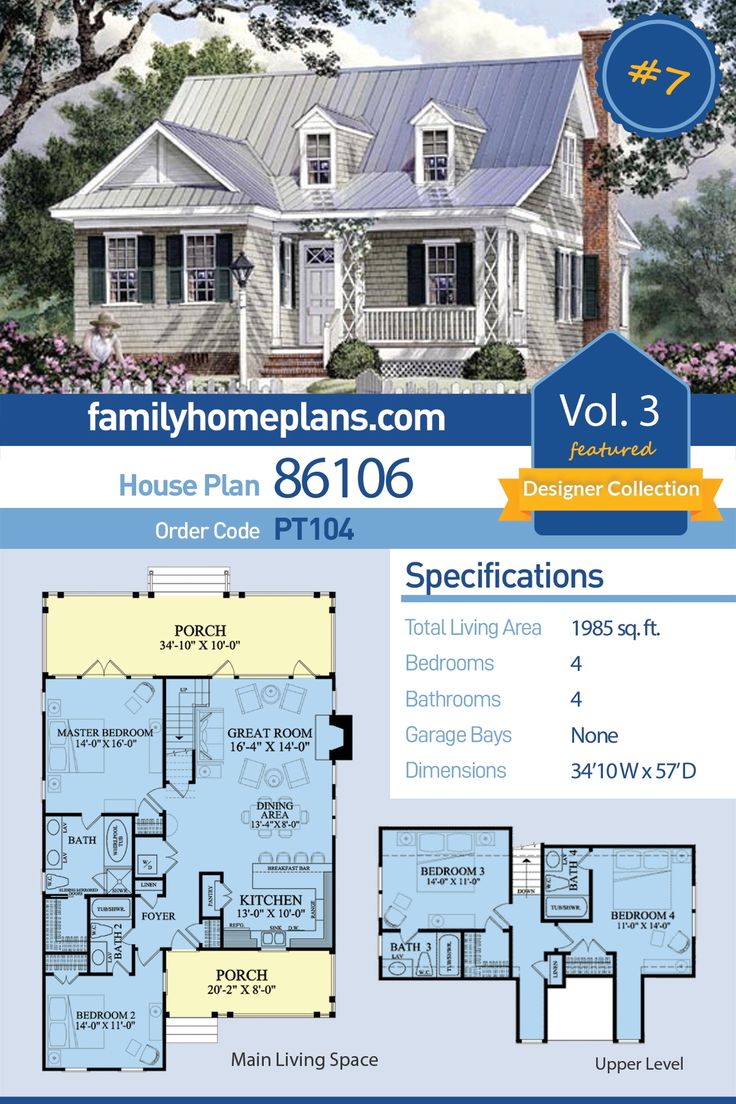 the floor plan for this house is shown in blue and white, with two levels to each