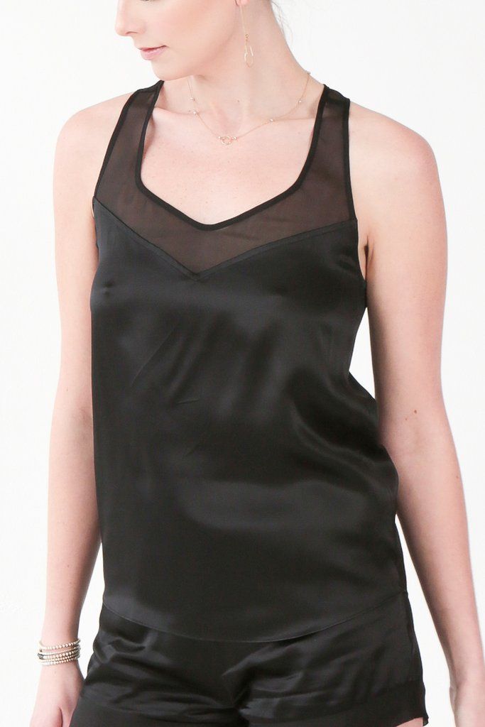 Nolita Reversible Racerback Top · Black Caviar Black Camisole With Built-in Bra For Layering, Bra Friendly Sleeveless Tank Top For Night Out, Sleeveless Tank Top For Night Out, Bra Friendly, Chic Seamless Camisole For Night Out, Elegant Black Bra-friendly Camisole, Sheer Camisole Tank Top For Night Out, Sheer Stretch Cami Tank Top, Sheer Fitted Tank Camisole, V-neck Bra Friendly Camisole For Night Out