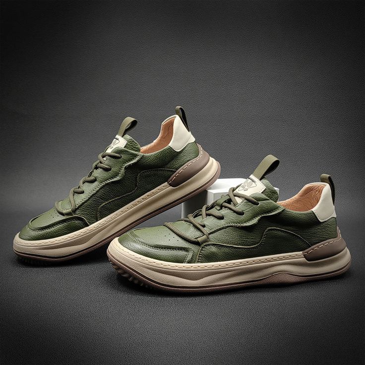 Gender: Men Type: Sneakers Main Materials: Cowhide Insole: Pigskin Sole: Rubber Type of Closure: Lace-up Style: Daily, Casual, Fashion Season: Spring, Summer, Autumn Heel Height: Low (1-3 cm) Green Leather Lace-up High-top Sneakers, Green Leather Lace-up Walking Shoes, Green Leather Lace-up Skate Shoes, Leather Skate Shoes With Rubber Sole, Green Leather High-top Sneakers Casual Style, Casual Green Leather High-top Sneakers, Casual Green Leather Skate Shoes, Green Leather Skate Shoes With Vulcanized Sole, Leather Lace-up Skate Shoes For Sports