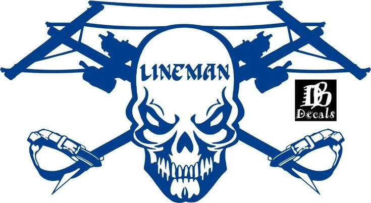 a skull with two crossed swords and the word lineman on it's face