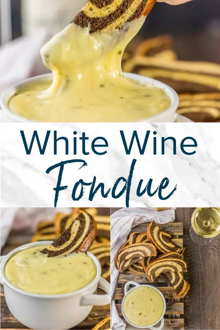 white wine fondue is being poured into a bowl and served with pretzels